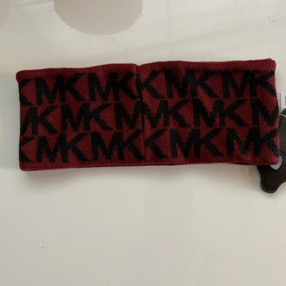 Michael Kors signature headband in a burgundy and black MK logo print - Picture 3 of 5